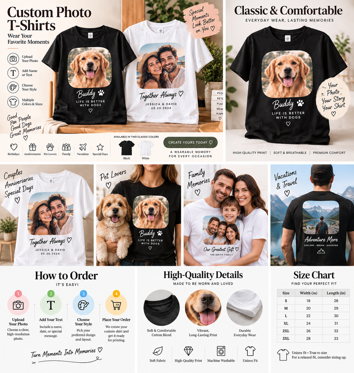 Custom Photo T-Shirt – Personalized Shirt with Your Photo & Text | Pet, Couple, Family Gift