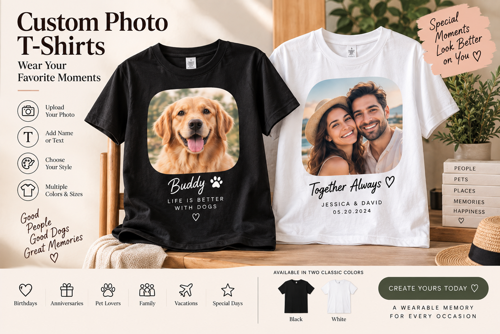Custom Photo T-Shirt – Personalized Shirt with Your Photo & Text | Pet, Couple, Family Gift